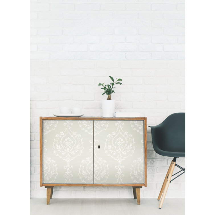 Taupe Damask Self-Adhesive Repositionable Wallpaper Roll
