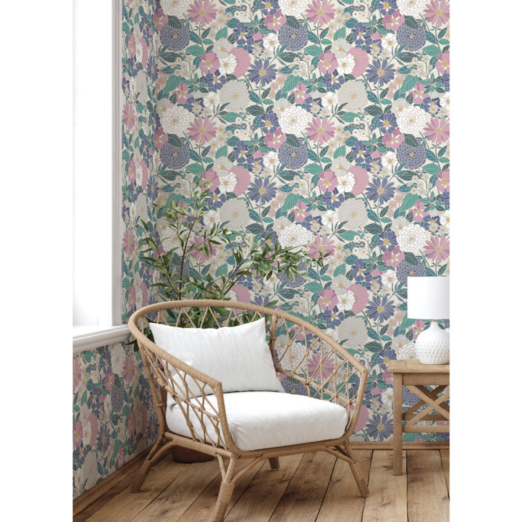 Pink and Beige Bohemian Floral Peel and Stick Wallpaper Roll