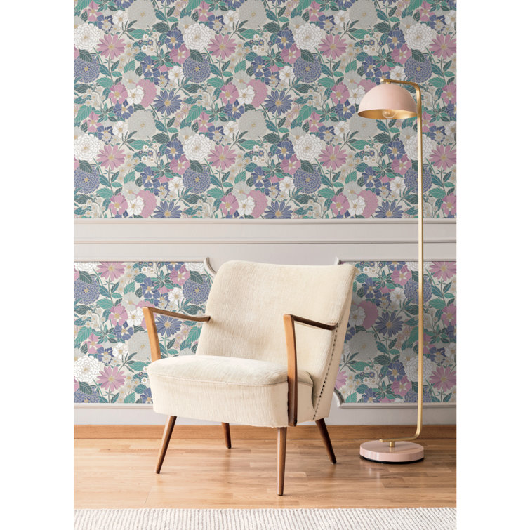 Pink and Beige Bohemian Floral Peel and Stick Wallpaper Roll