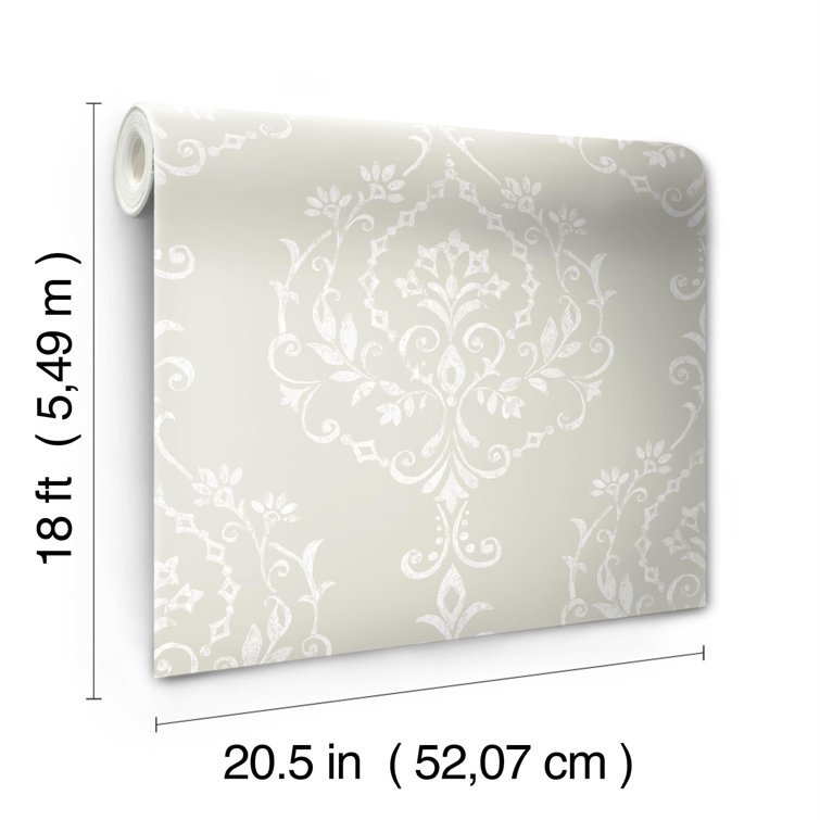 Taupe Damask Self-Adhesive Repositionable Wallpaper Roll