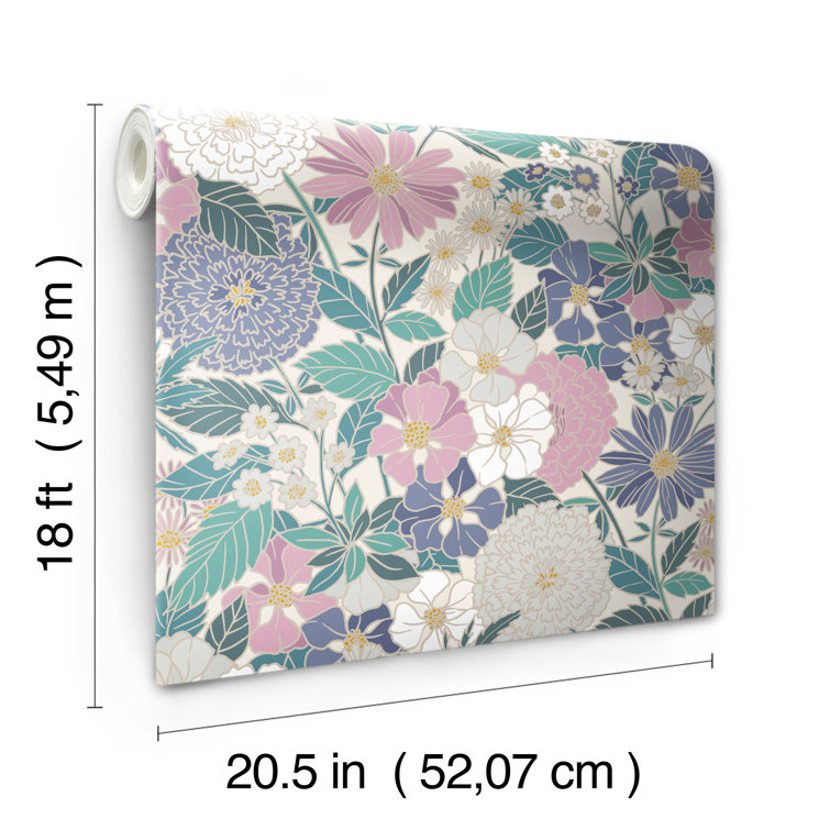 Pink and Beige Bohemian Floral Peel and Stick Wallpaper Roll