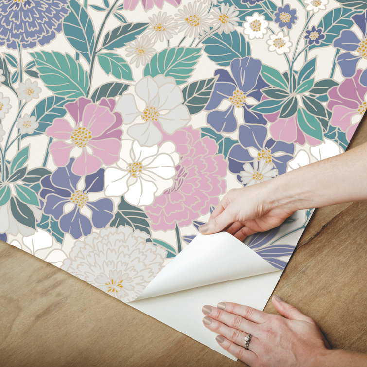 Pink and Beige Bohemian Floral Peel and Stick Wallpaper Roll