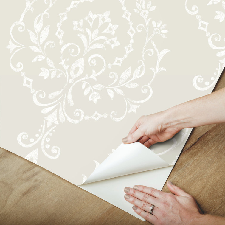 Taupe Damask Self-Adhesive Repositionable Wallpaper Roll