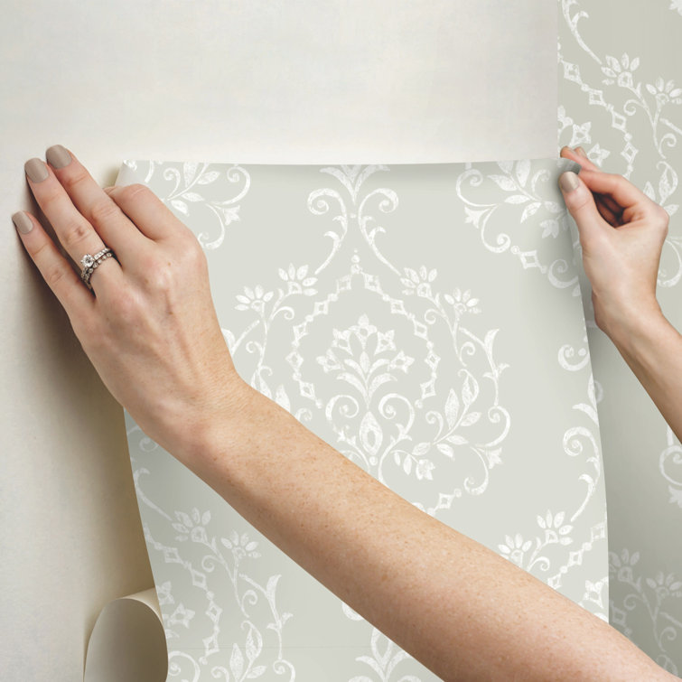 Taupe Damask Self-Adhesive Repositionable Wallpaper Roll