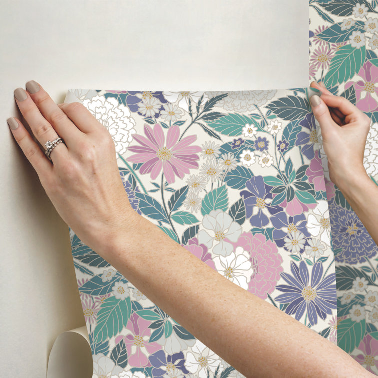 Pink and Beige Bohemian Floral Peel and Stick Wallpaper Roll
