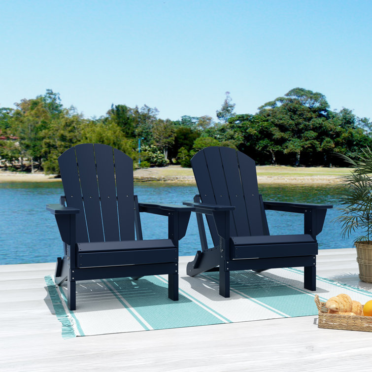 Navy Blue Folding Poly Adirondack Chair with Square Arms