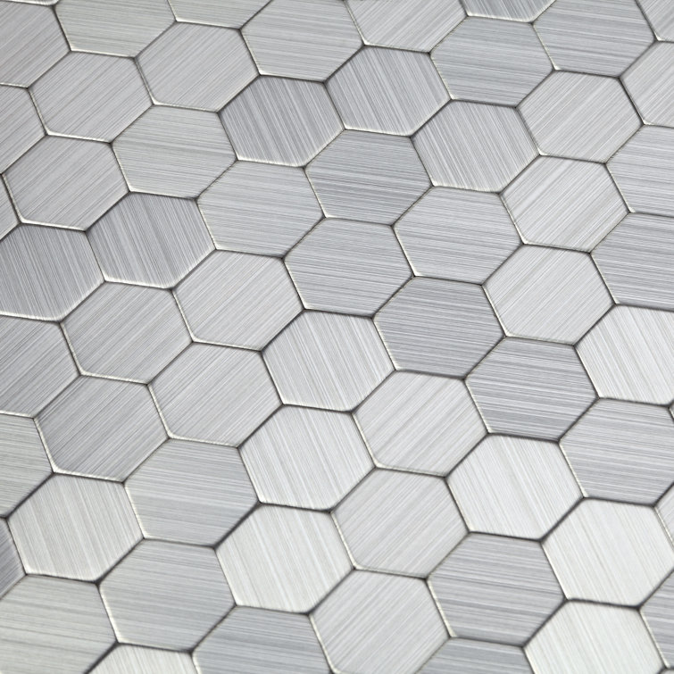 30'' Silver Metal Hexagonal Peel and Stick Backsplash Tile