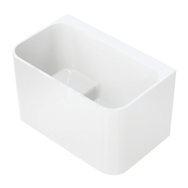 Glossy White Acrylic Rectangular Freestanding Tub with Integrated Seat