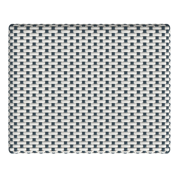 White and Navy Dot Natural Rattan Backless Stool