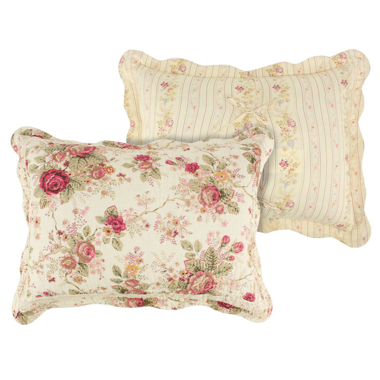 Antique Rose Reversible Cotton King Quilt Set in Rich Red and Ecru