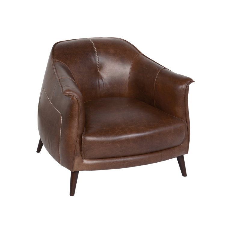 Transitional Handcrafted Brown Leather Accent Chair