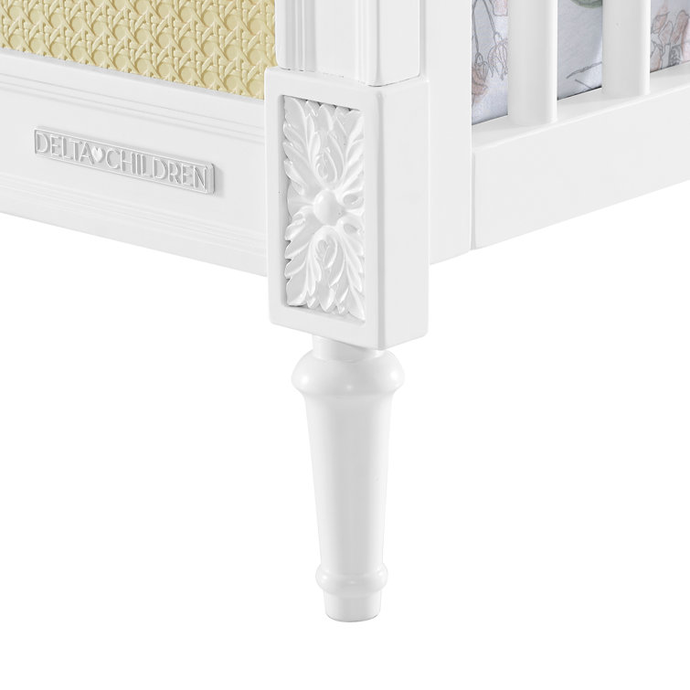 White and Natural Wood Convertible Toddler Crib with Cane Panels