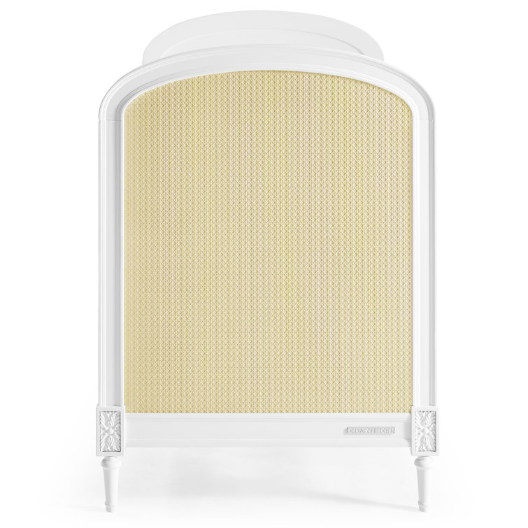 White and Natural Wood Convertible Toddler Crib with Cane Panels