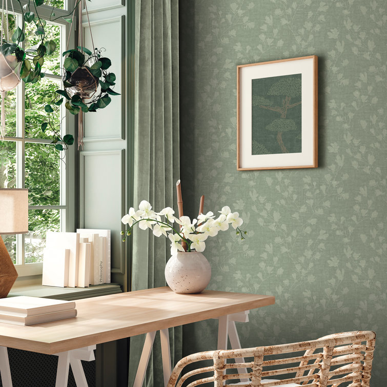 Green Floral Non-Woven Embossed Wallpaper Roll