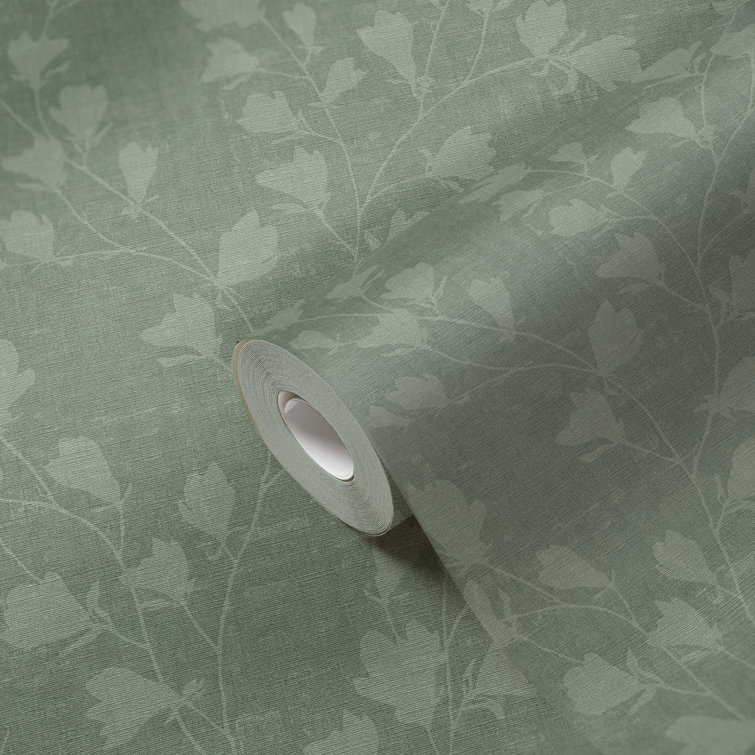 Green Floral Non-Woven Embossed Wallpaper Roll