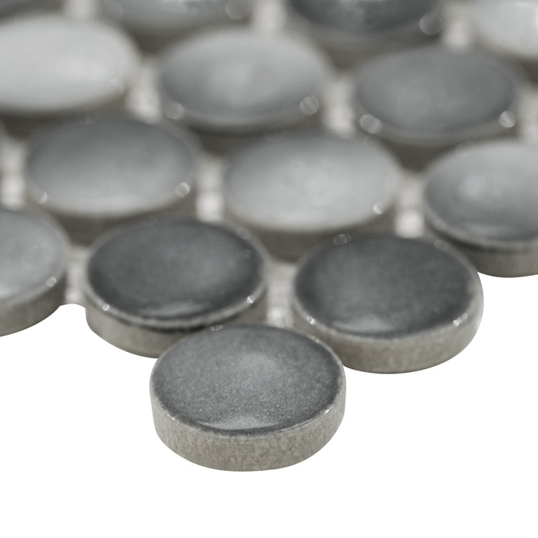 12x12 White and Gray Porcelain Penny Mosaic Tile