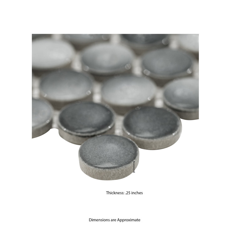 12x12 White and Gray Porcelain Penny Mosaic Tile