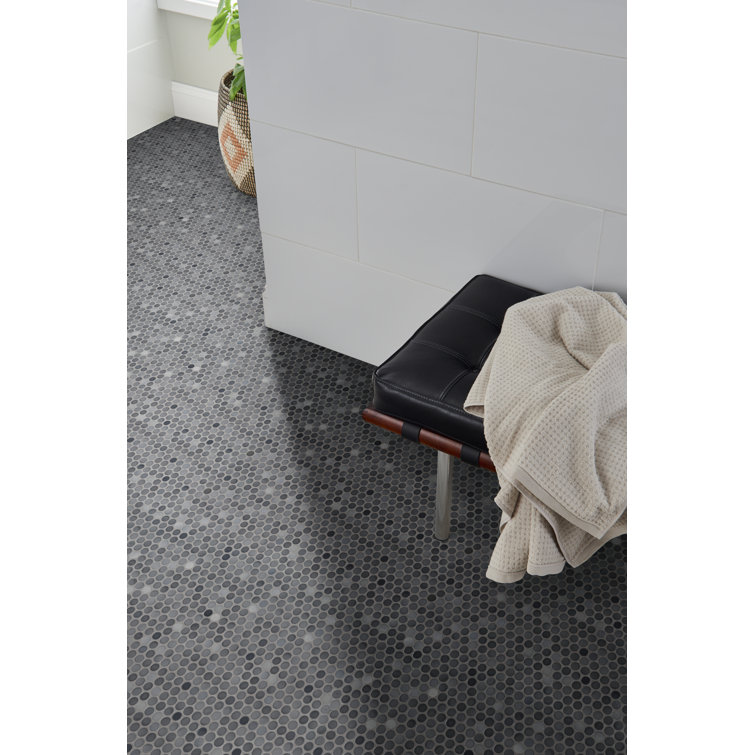 12x12 White and Gray Porcelain Penny Mosaic Tile