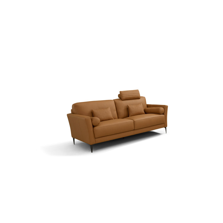 68" Saddle Tan Leather Loveseat with Metal Legs