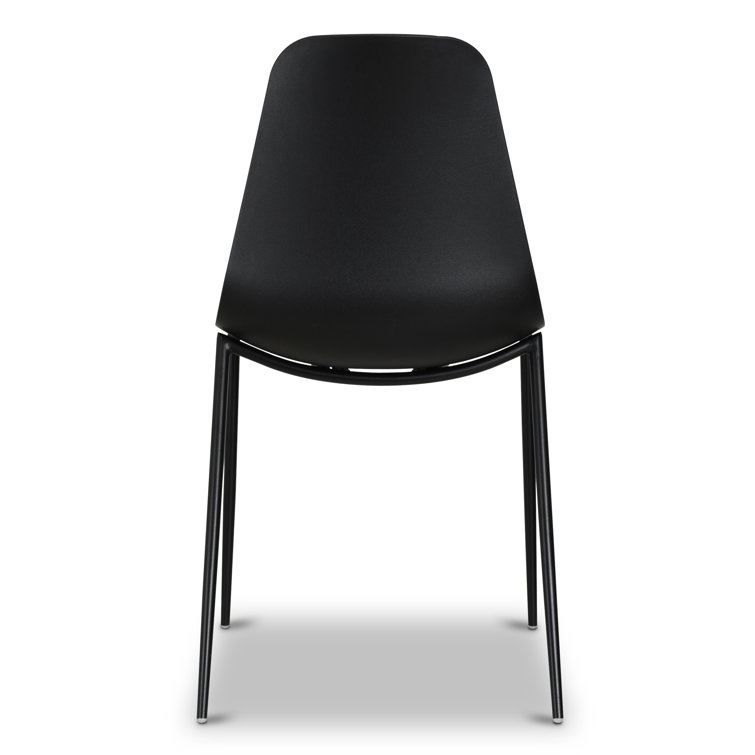 Black Plastic Armless Indoor/Outdoor Dining Chairs with Metal Legs, Set of 4