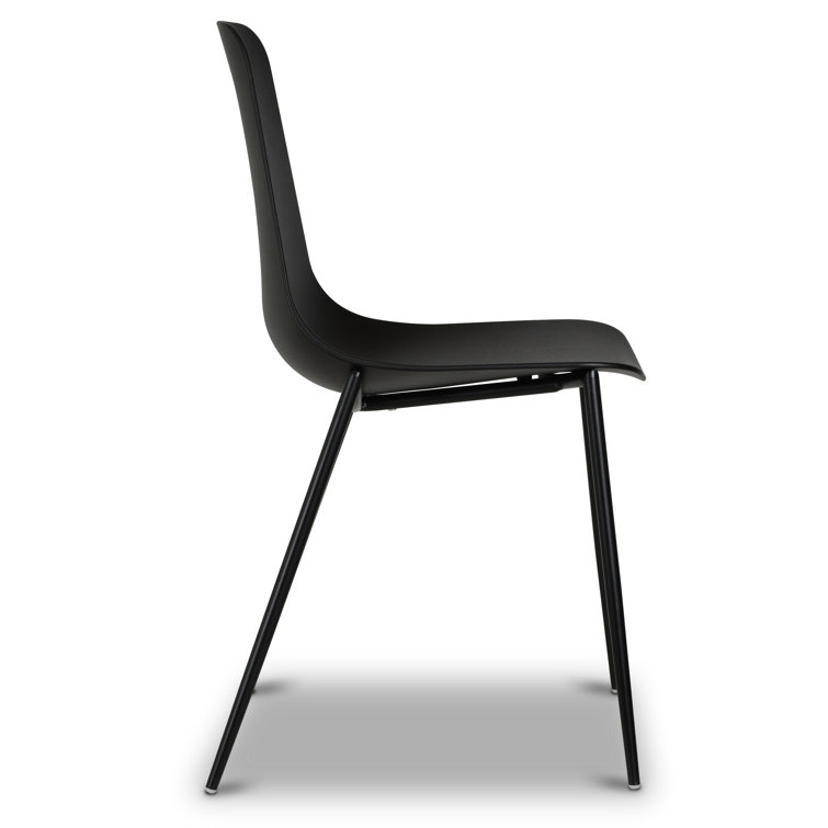 Black Plastic Armless Indoor/Outdoor Dining Chairs with Metal Legs, Set of 4