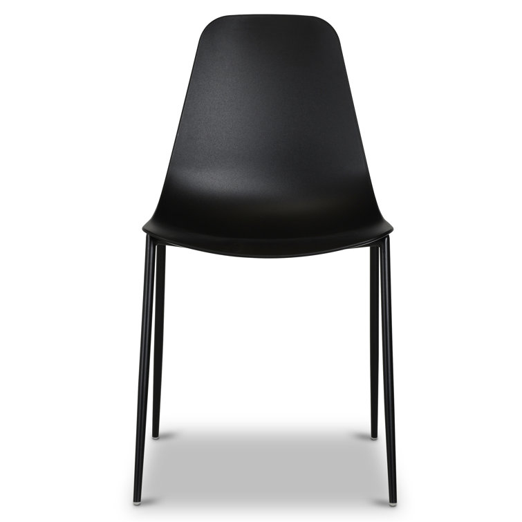 Black Plastic Armless Indoor/Outdoor Dining Chairs with Metal Legs, Set of 4