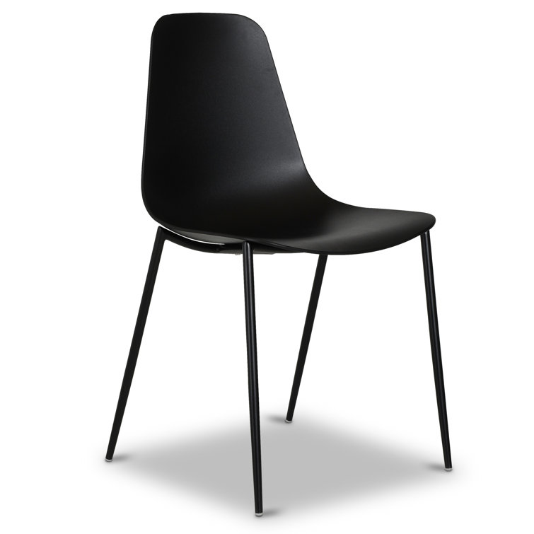 Black Plastic Armless Indoor/Outdoor Dining Chairs with Metal Legs, Set of 4
