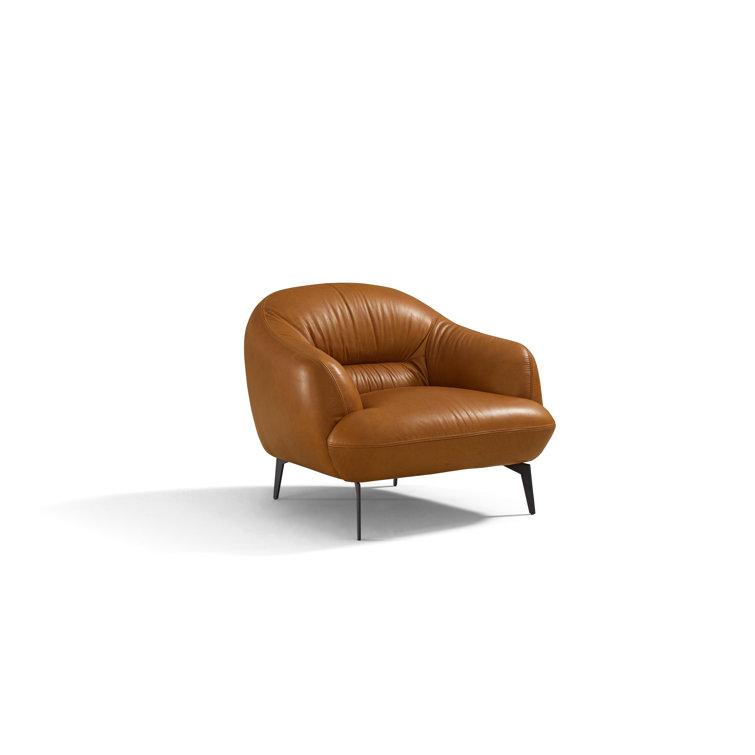 Leonia 41" Cognac Leather Accent Chair with Metal Legs
