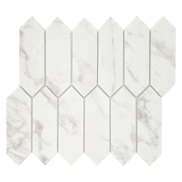 10.9" x 9.5" White Calacatta Recycled Glass Hexagon Mosaic Tile