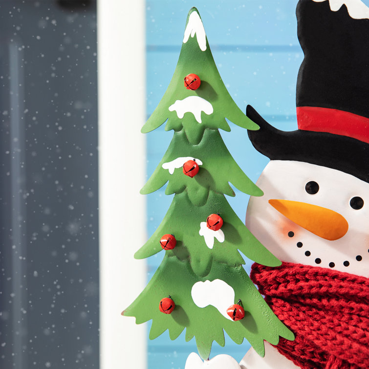 32" Metal Snowman Riding Bike with Red Scarf