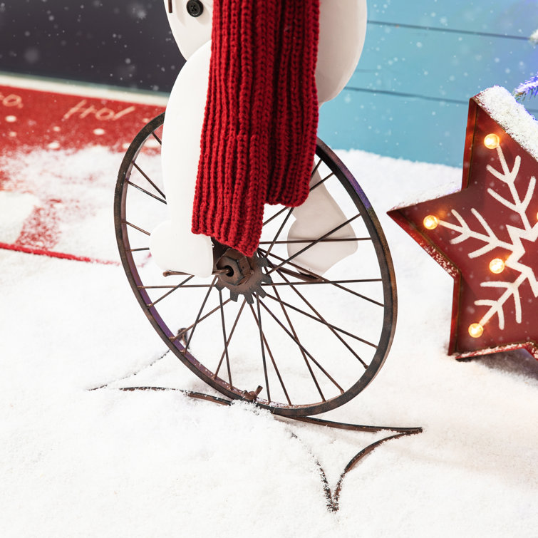 32" Metal Snowman Riding Bike with Red Scarf