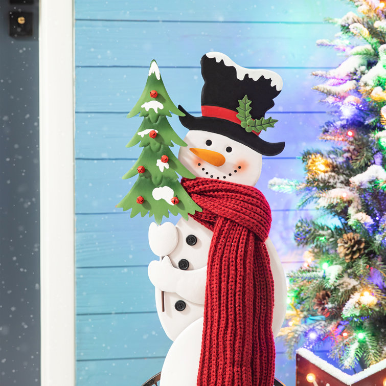 32" Metal Snowman Riding Bike with Red Scarf