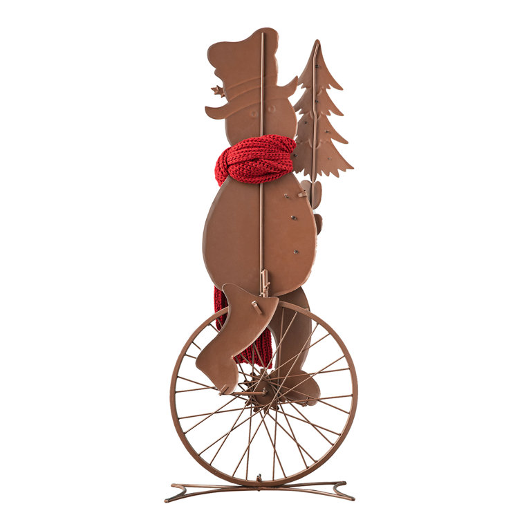 32" Metal Snowman Riding Bike with Red Scarf