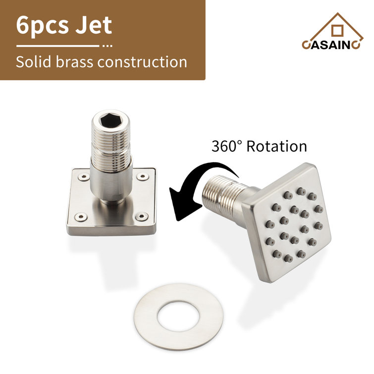 Brushed Nickel Wall Mounted Rain Shower System with 6 Body Jets