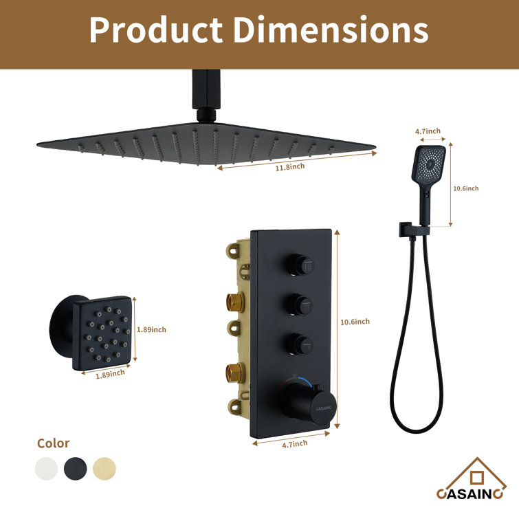 Matte Black Large Square Ceiling Mounted Dual Shower System