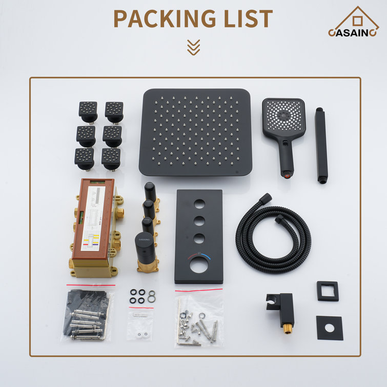 Matte Black Large Square Ceiling Mounted Dual Shower System