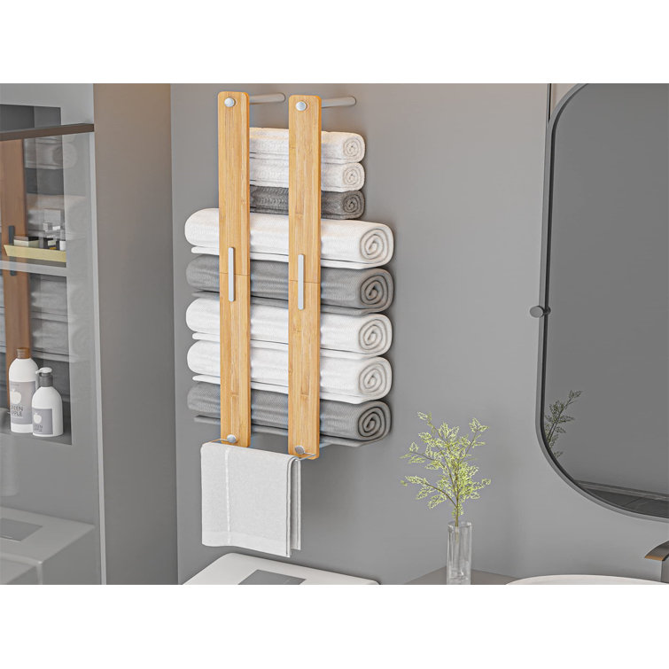 Bamboo Finish Wall Mounted 2-Bar Towel Rack
