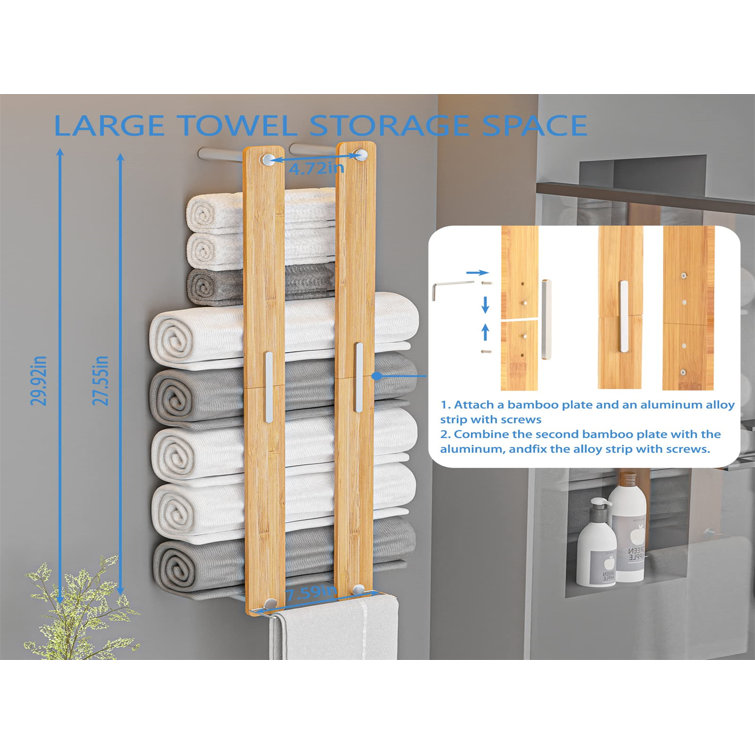 Bamboo Finish Wall Mounted 2-Bar Towel Rack
