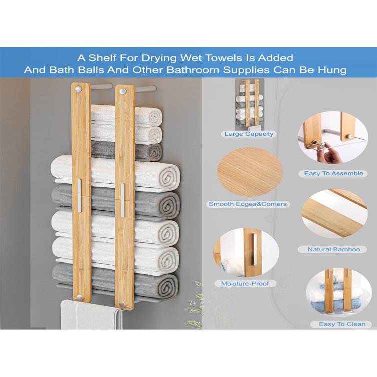 Bamboo Finish Wall Mounted 2-Bar Towel Rack