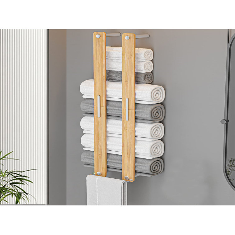 Bamboo Finish Wall Mounted 2-Bar Towel Rack