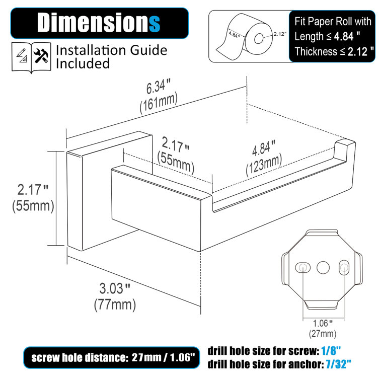 Matte Black Stainless Steel Wall Mounted Toilet Paper Holder