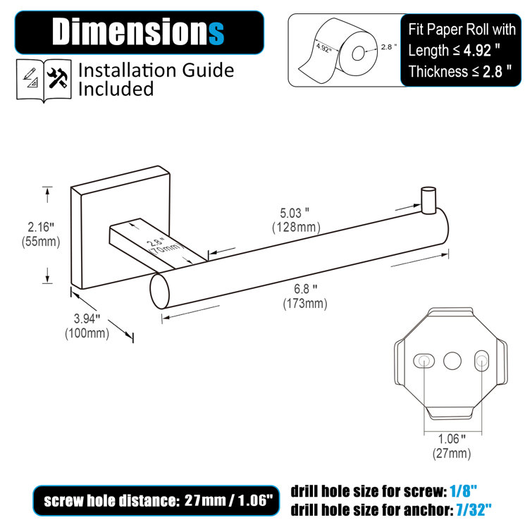 Matte Black Stainless Steel Wall Mounted Toilet Paper Holder