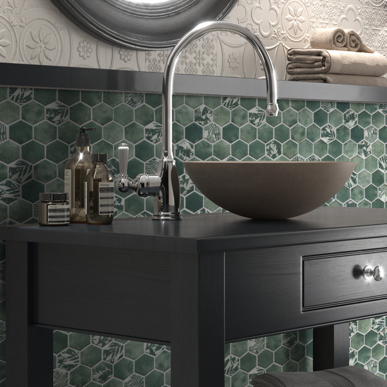 Green Hexagon Recycled Glass Mosaic Tile Sheets