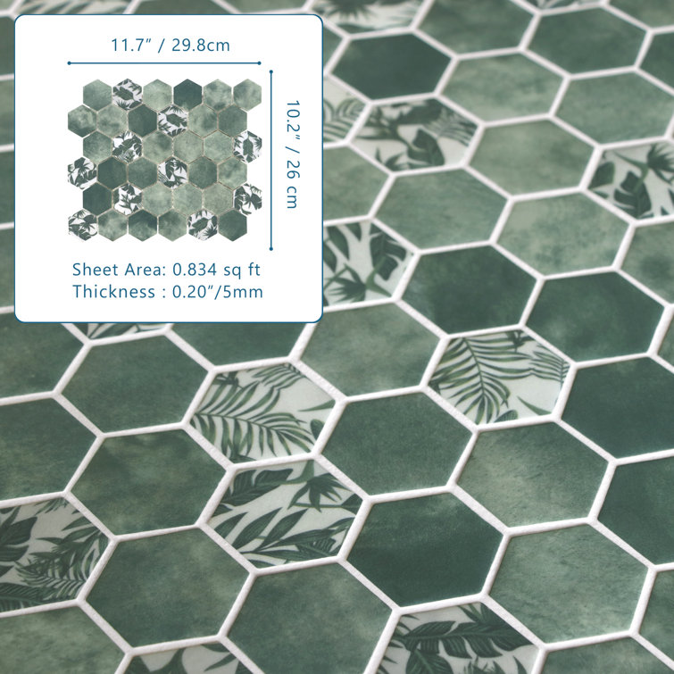 Green Hexagon Recycled Glass Mosaic Tile Sheets