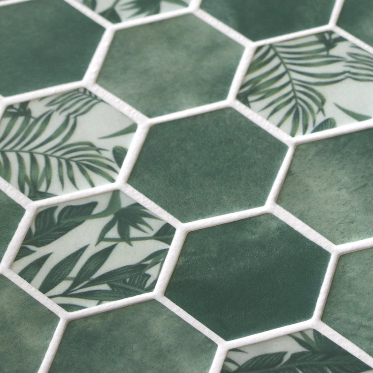 Green Hexagon Recycled Glass Mosaic Tile Sheets