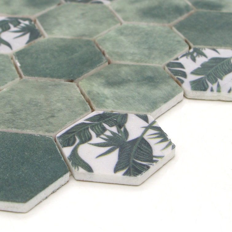 Green Hexagon Recycled Glass Mosaic Tile Sheets