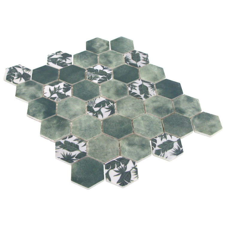 Green Hexagon Recycled Glass Mosaic Tile Sheets