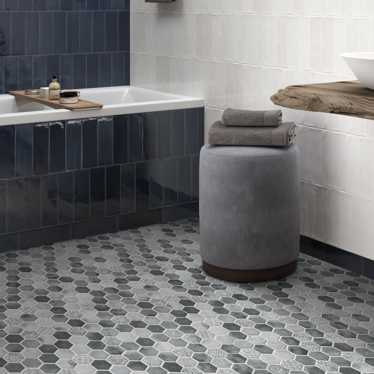 Gray Hexagon Recycled Glass Mosaic Wall and Floor Tile