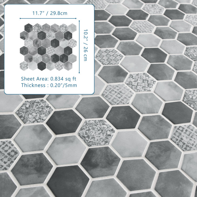 Gray Hexagon Recycled Glass Mosaic Wall and Floor Tile