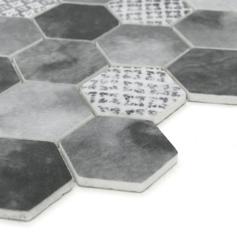 Gray Hexagon Recycled Glass Mosaic Wall and Floor Tile